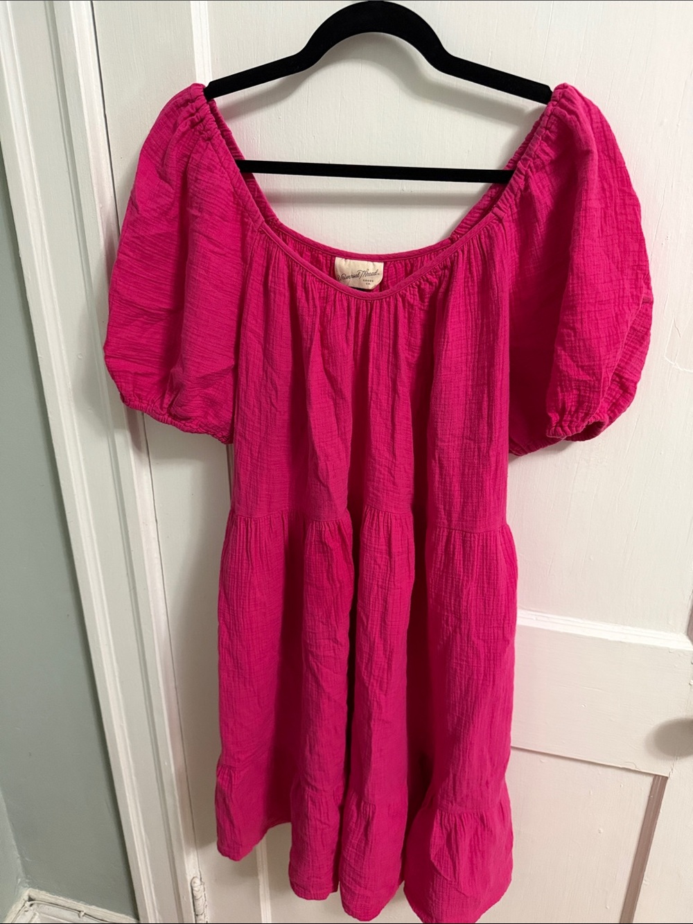 Universal Thread Hot Pink Puff-Sleeve Midi Dress